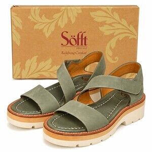 Söfft Pru Women’s Pale Olive Green Leather Platform Sandals Ankle Strap 6.5 M